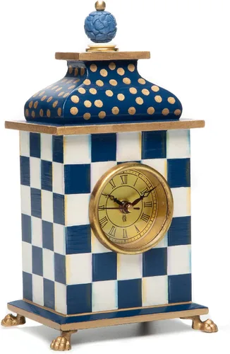 Vista 9 de MACKENZIE-CHILDS Reloj de Escritorio, Reloj Analógico Retro para Decoración de Habitación, Estampado Mocha Marrón y Blanco