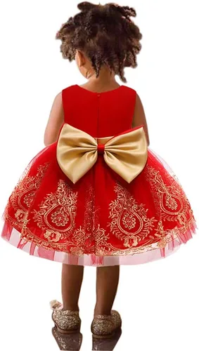 Vista 5 de 3M-6T - Vestido de encaje con lazo para niñas pequeñas, vestido de bordado con gorro
