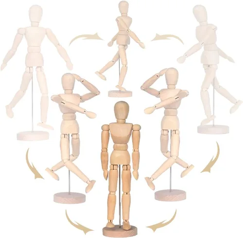 Vista 5 de Paquete de 2 maniquíes de madera de 12 pulgadas de alto con soporte, ideal para dibujo o decoración de escritorio (hombres y mujeres/papá y mamá)