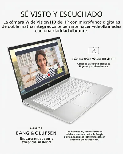 Vista 6 de HP Chromebook 14 Laptop, procesador Intel Celeron N4000, 4 GB de RAM, 32 GB eMMC, pantalla HD de 14", Chrome, computadora ligera con cámara web