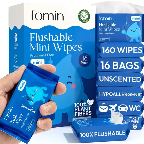 Vista 10 de Fomin Toallitas desechables compactas de viaje, paquete de 8 (64 toallitas en total), toallitas húmedas de tamaño de viaje sin perfume para adultos