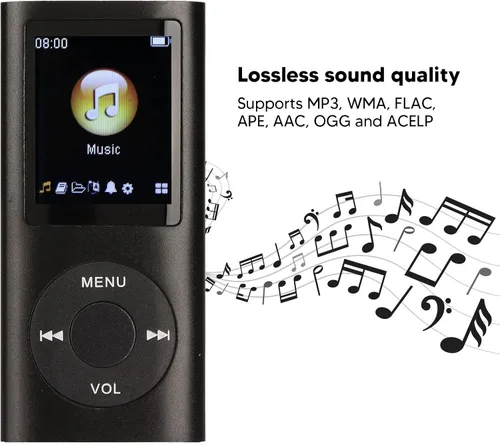 Vista 4 de Reproductor de MP3, reproductor de MP3 digital portátil sin pérdidas con auriculares, reproductor de MP4, 8 horas de reproducción, batería de 200