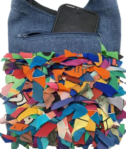 Vista 4 de Women's Handmade Silk Denim Cross Body Small Messenger bag with Recycled Hand Painted Silk Fabrics – LRW DESIGNS