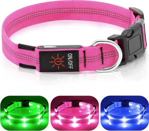 Vista 8 de Weesiber Collares de perro con luz LED, collar recargable con luces LED, luces reflectantes ajustables para perros para caminar por la noche