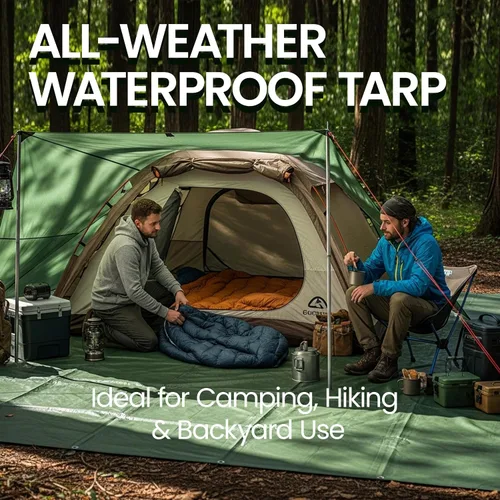Vista 6 de lona impermeable duradera para cubierta, para camping, jardín, azul/verde militar, Verde