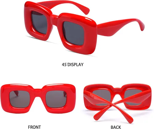 Vista 6 de Haqptul 2 pares de lentes de sol inflados con diseño de ojo de gato, montura gruesa cuadrada, gafas de moda para mujeres y hombres, modernos y2k