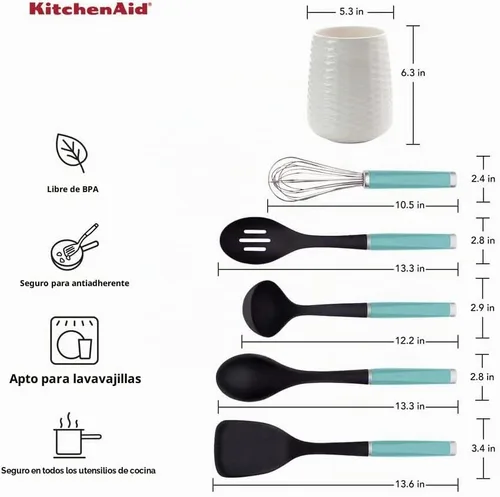Vista 3 de KitchenAid KQ562BXAQA - Juego de herramientas y artilugios con Crock, 6 piezas, aguamarina