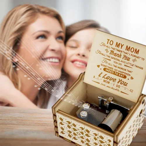 Vista 3 de Ucuber Caja de música con melodía «You are My Sunshine», regalo para mamá de parte de la hija, cajas vintage de tamaño miniatura grabadas con láser