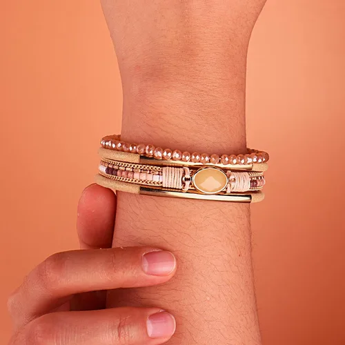 Vista 2 de FANCY SHINY- Pulseras de cuero de la envoltura de cuentas de cristal de la pulsera Boho Cuff piedra, dije, pulseras con cierre magnético de joyería