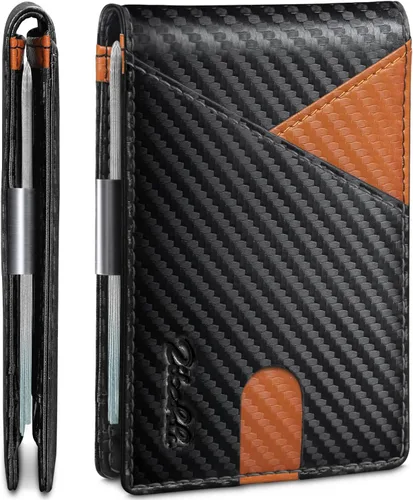 Vista 52 de Zitahli - Billeteras delgadas RFID para hombres, billetera de cuero flexible con clip de dinero, cartera minimalista con bolsillo frontal
