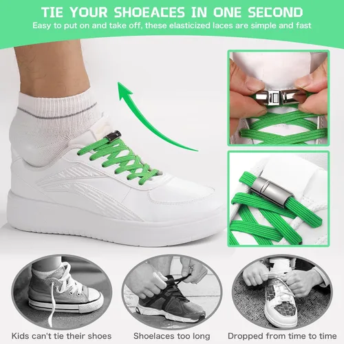 Vista 4 de Aiboxin Cordones planos elásticos sin atar para tenis, cordones elásticos para niños y adultos, cuerdas magnéticas para zapatos, 2 pares