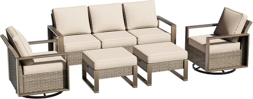 Vista 51 de Sofá de Mimbre Metálico para Patio de 75", Sofá Sillón de Ratán para Exteriores de 3 Asientos para Todo Tipo de Clima con Cojines Premium