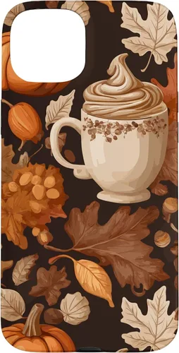 Vista 9 de Warm Autumn Stylish Coffee Cup Design - Fall Leaves Pattern Case for iPhone 17