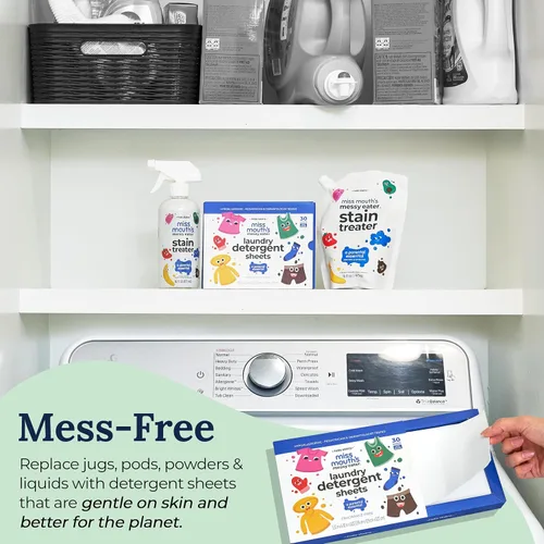 Vista 11 de Miss Mouth's Messy Eater Hojas de Detergente para Lavandería - 60 Cargas Hojas de Detergente Amigables para Viajes - Hipoalergénicas, Seguras