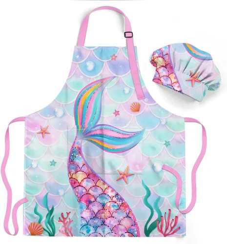 Vista 16 de SANDJEST Juego de delantal para niños con gorro de chef, regalos de delantal de cocina Alfabeto