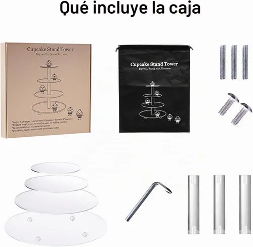 Vista 7 de Boxalls Soporte para cupcakes, soporte redondo de 4 niveles para cupcakes, torre transparente de pastelería de postres para bodas, cumpleaños