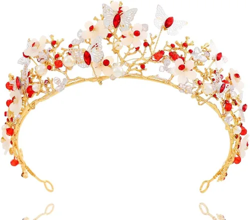 Vista 14 de Brishow Tocado de quinceañera con coronas de reina y mariposas doradas para mujer