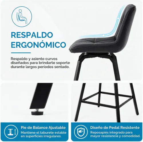 Vista 4 de ClinQ - Juego de 2 taburetes de bar giratorios de 360° de altura de mostrador de 26 pulgadas, taburetes de mostrador de piel sintética