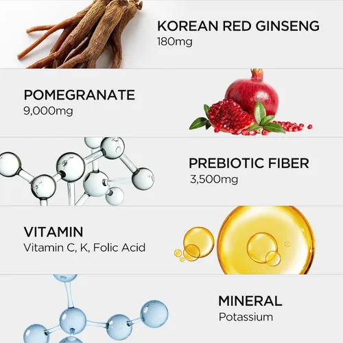 Vista 5 de JUNG KWAN JANG Granada con ginseng rojo coreano, bebida energética líquida vegana con dulzura natural de agave y extractos de uva, sin cafeína, sin