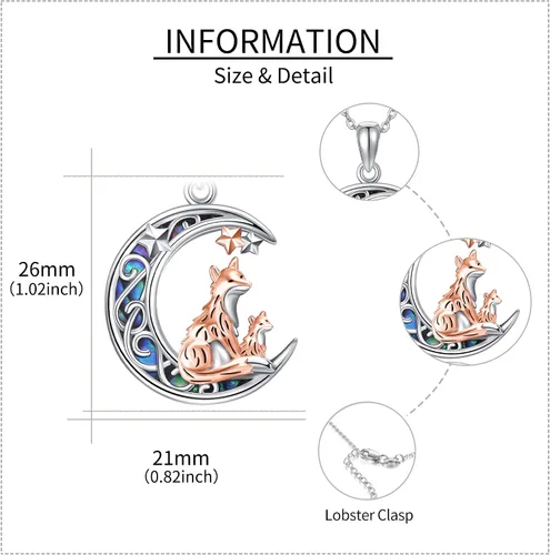 Vista 5 de Collar de Plata de Ley 925 con Colgante de Animal Lindo Collar de ZorroSerpienteUnicornioBúho en la LunaConejoCaballo Joyería para Mujeres, Mamá