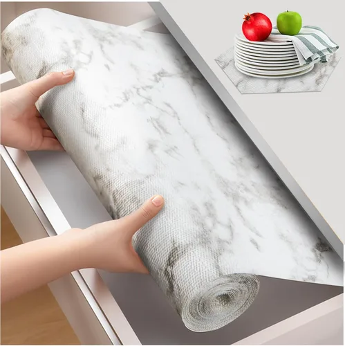 Vista 19 de Beautysaid Revestimiento de estante y cajón para armario de cocina, papel antideslizante no adhesivo, impermeable, lavable, grueso para tocador