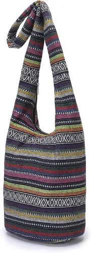 Vista 179 de Bolsa de hombro para mujer, de lona en estilo hippie/bohemio para llevar cruzada al hombro, disponible en diferentes colores y estampados