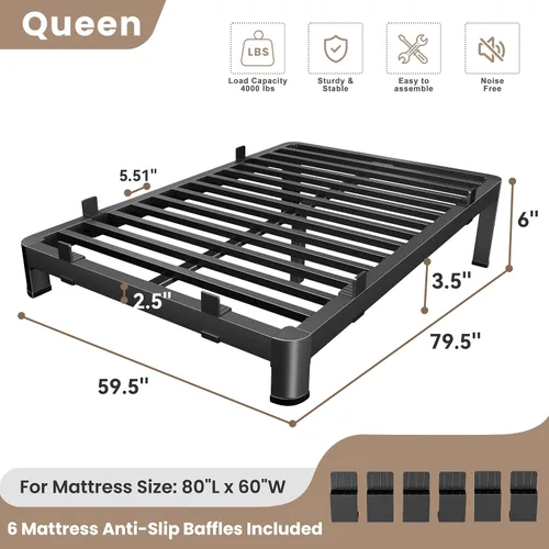Vista 32 de MAF - Base de cama de plataforma de 14 pulgadas para cama individual con listones de madera, base de cama de metal resistente de 3500 libras
