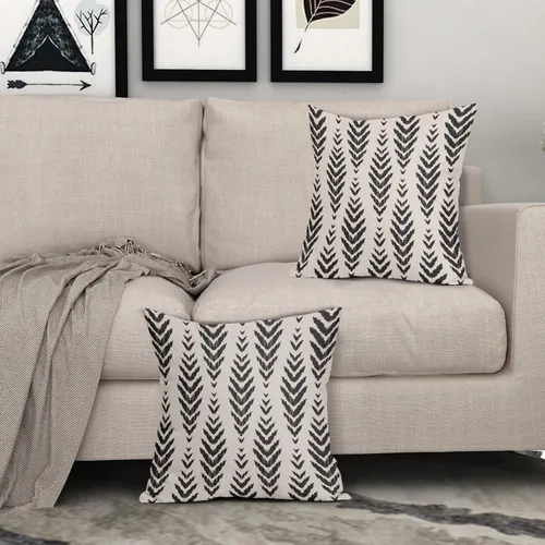 Vista 3 de Sweetshow - Juego de 2 fundas de almohada boho de 16x16 pulgadas, fundas de almohada étnicas bohemias negras con estampado geométrico de espiga