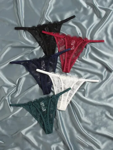 Vista 2 de Verdusa Paquete de 5 bragas de encaje de talle bajo para mujer
