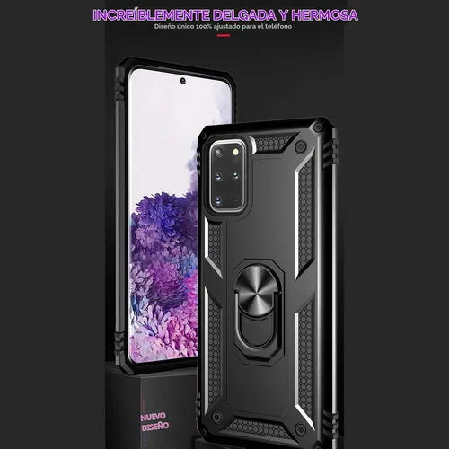 Vista 6 de Androgate Funda para Samsung Galaxy S20 Plus con protectores de pantalla HD, soporte de anillo de metal de grado militar con soporte de soporte