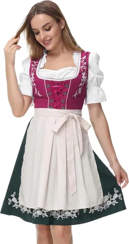 Vista 2 de JASAMBAC - Disfraz de Dirndl alemán para mujer, 3 piezas para Oktoberfest Carnaval