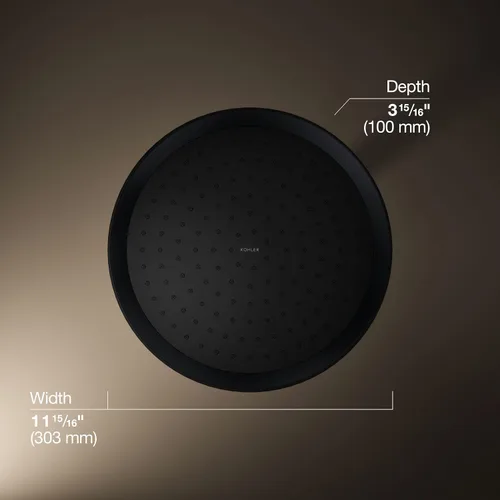 Vista 3 de KOHLER 26291-G-BL Statement™ Cabezal de lluvia redondo de 12" de una sola función, 1.75 gpm, negro mate