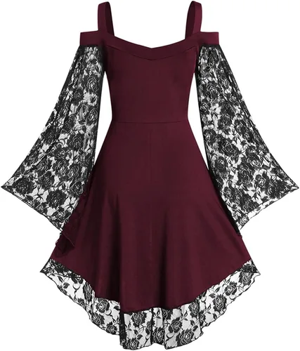 Vista 2 de Vestidos góticos para mujer, disfraces medievales renacentistas, talla grande, vestido de bruja vampiro, vestido de bruja de hadas steampunk