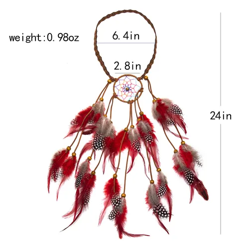 Vista 5 de LUREME Dreamcatcher - Diadema de plumas estilo bohemio con plumas tocado hippie diadema bohemia para mujer Hb00011-4