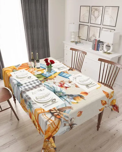 Vista 9 de Mantel rectangular impermeable con hojas de eucalipto de otoño, 52 x 70 pulgadas, mantel otoñal, rústico, girasol, acuarela, botánico, a prueba
