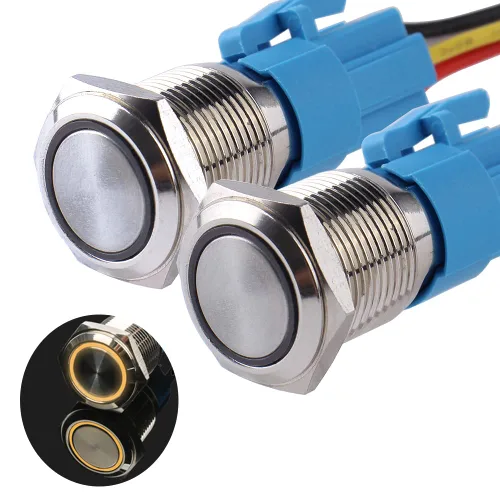 Vista 14 de Paquete de 2 interruptores de botón momentáneos de 0.63 pulgadas, 12 V-24 V, LED, impermeable, de metal, 1 NO 1 NC, con enchufe de cable