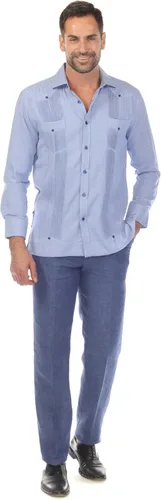 Vista 10 de Guayabera elegante de dos bolsillos para hombre con aspecto texturizado de diamante