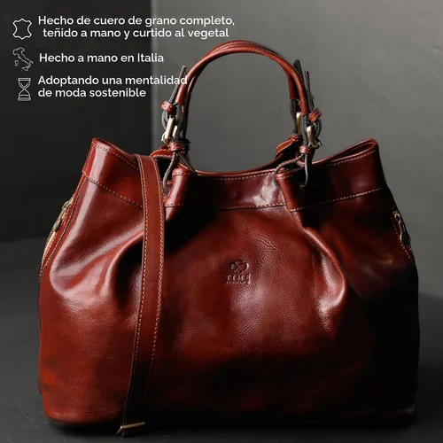 Vista 4 de Time Resistance Bolso de cuero - Bolso con asa superior - Bolso de cuero de grano completo para mujer Marrón