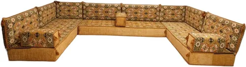 Vista 166 de arabicsofa Sofá en forma de U de estilo árabe para el suelo – Juego de Majlis hecho a mano – Sofá de estilo bohemio