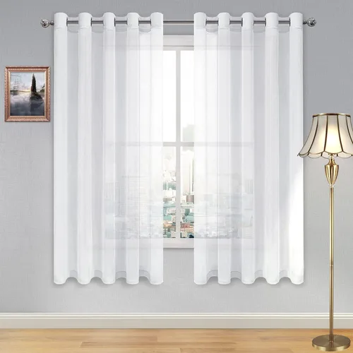 Vista 166 de DWCN Cortinas traslúcidas color verde frijol para sala de estar y dormitorio - Cortinas voile con aspecto de lino sintético con ojales en la parte