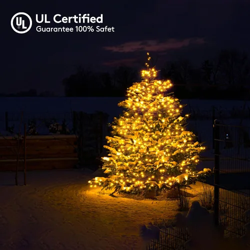Vista 6 de BlcTec Luces de Navidad blancas cálidas, 300 luces LED de 108 pies para árbol de Navidad con 8 modos, impermeables, con certificación UL