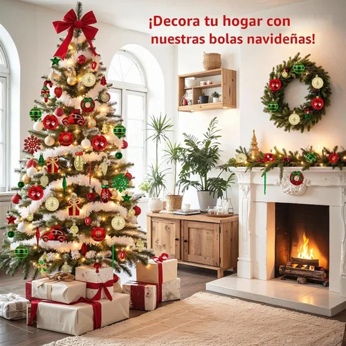 Vista 4 de 82 bolas de adorno de Navidad, decoraciones navideñas, verde, rojo y dorado