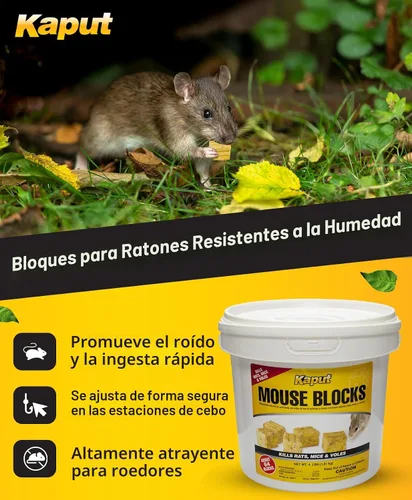 Vista 3 de Kaput Bloques para Ratones, Cebo para Roedores para Ratones y Ratas, Veneno para Topos Warfarina para Uso en Interiores/Perímetro, Mata Roedores