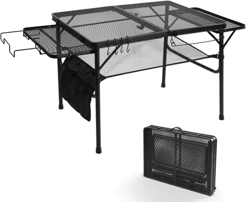 Vista 8 de E EASTSTORM - Mesa plegable de picnic para parrilla, mesa de camping al aire libre con bolsa de malla portátil, compacta y plegable para fácil