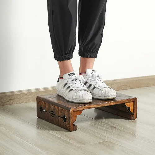 Vista 4 de Taburete bajo de madera, taburete rectangular para cama, escalera de superficie grande para cocina y baño, taburete reposapiés debajo