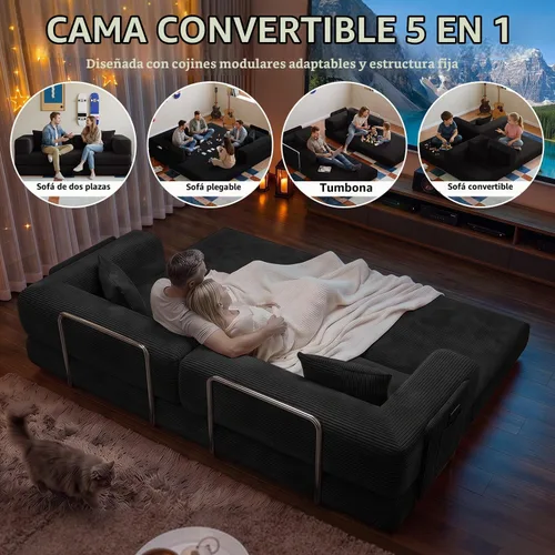 Vista 3 de Sofá cama sin hueso de 78.8 pulgadas para sala de estar, sofá Negro