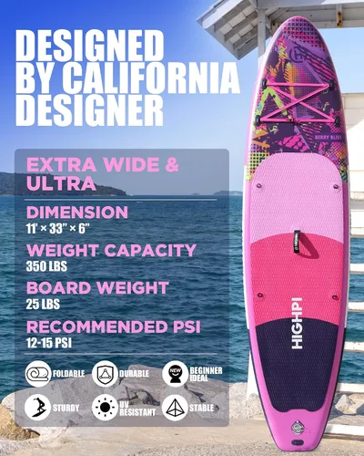 Vista 2 de Highpi Inflatable Stand Up Paddle Board for Youth and Adults – Wide Sup with Premium Accessories, Blow Up Paddleboard for Surfing, Fishing, Yoga &