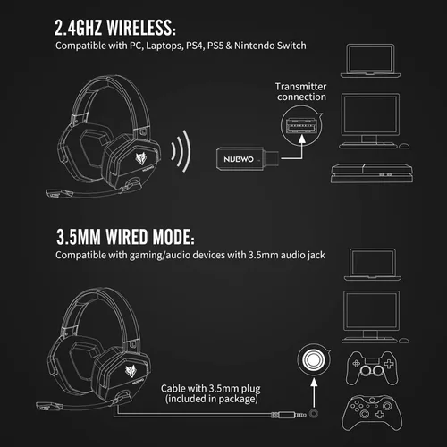 Vista 8 de Docooler G06 Auriculares inalámbricos para juegos con micrófono para PS4 PS5 PC Auriculares sobre la oreja con cancelación de ruido Batería de larga