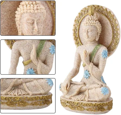 Vista 5 de Eujgoov - Estatua de bodhisattva de piedra arenisca Fengshui, estatua de Buda de piedra arenisca para el hogar, decoración de hotel, adorno