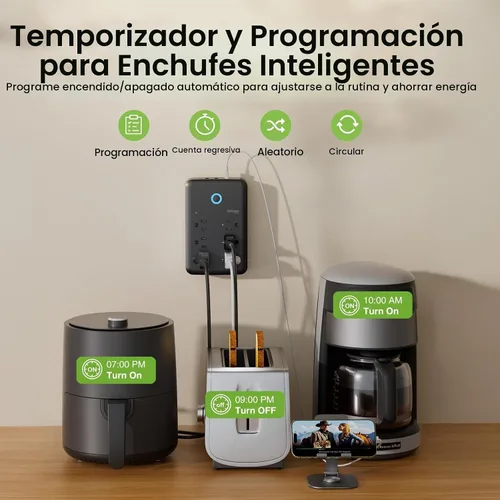 Vista 2 de GHome Smart Extensor de tomacorriente, protector de sobretensiones con 3 regletas inteligentes controladas individualmente y 3 puertos USB